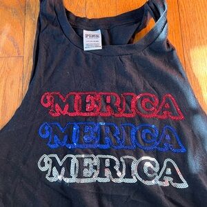 VS PINK Black Tank Top with 'MERICA' Graphic